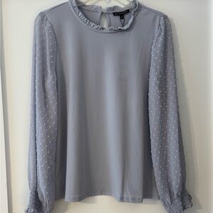 Adrianna Papell Light Blue (greyish tint) Blouse with Textured Sleeves